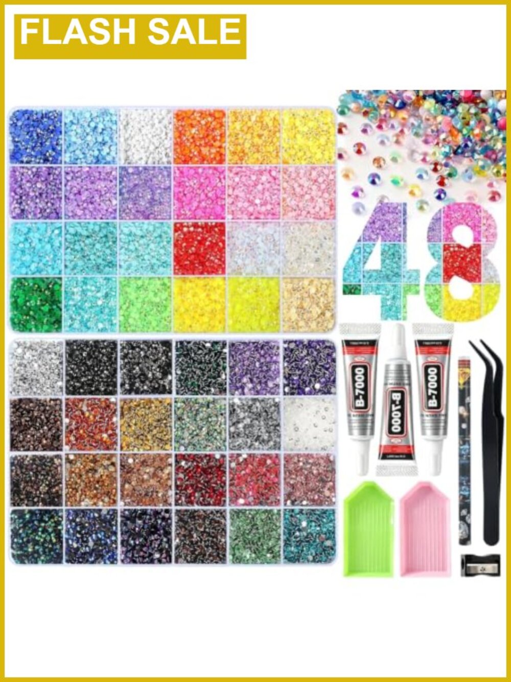 48 Colors 48000 PCS Resin Rhinestones Bedazzling Kit with Tools